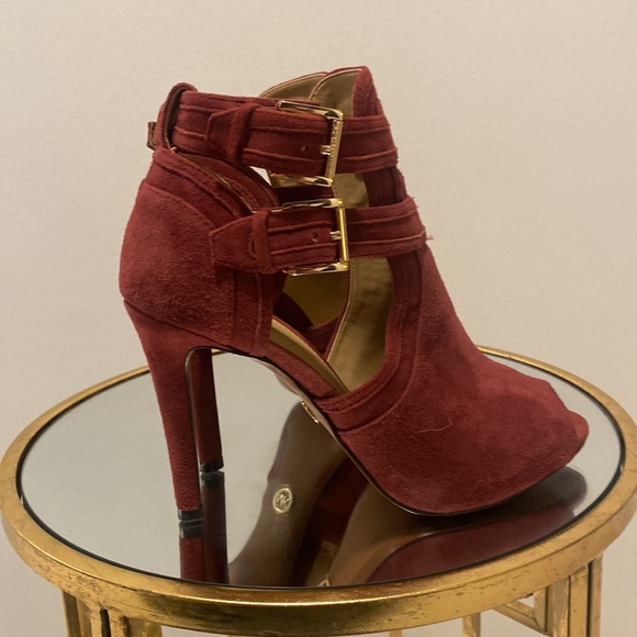 MK WINE Booties 7M Peep Toe Platform - Picture 4 of 8